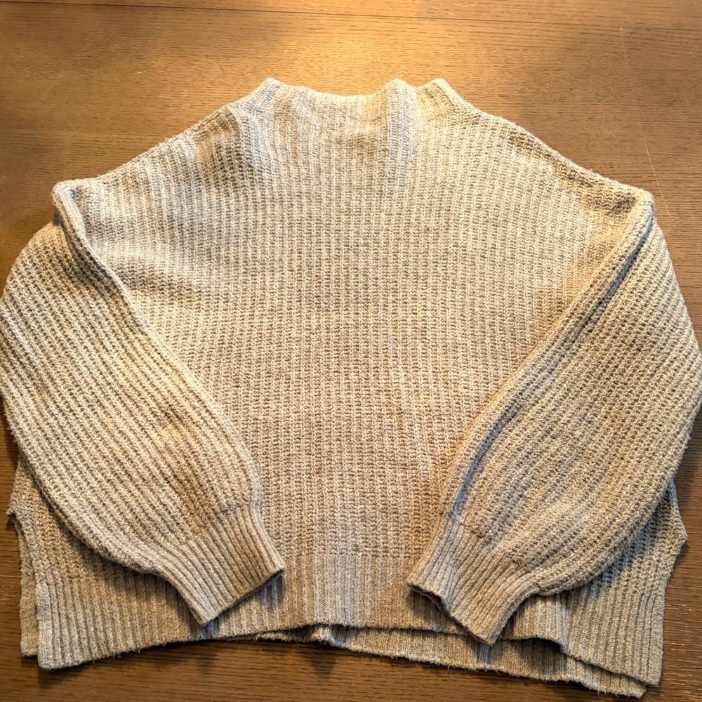 Rachel Zoe Womens Light Blue Grey Mock Neck Balloon Sleeve Chunky Knit Sweater L - Picture 13 of 13